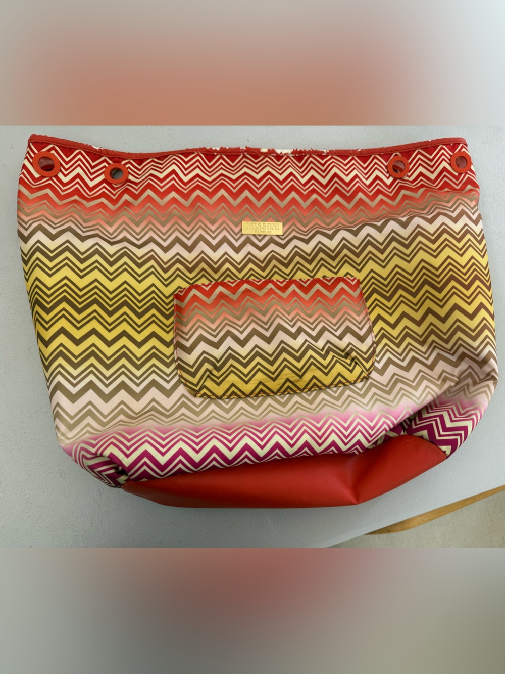 Missoni Zigzag Chevron Tote in Red, Yellow, Pink and Brown